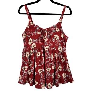 Bloomchic Tank Top Blouse Women's Size 10 Red Floral Tie Front Tiered NWT NEW